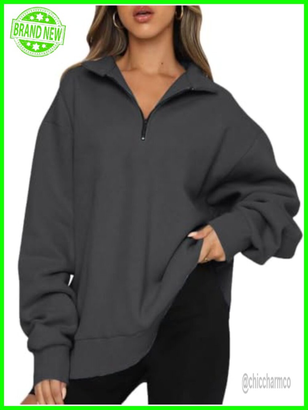 Women's Quarter Zip Pullover Loose Fit Long Sleeve Athletic Sweatshirt